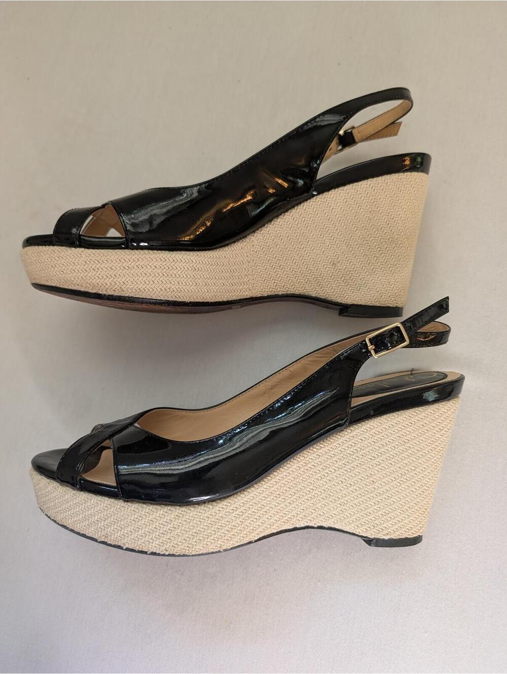 Cole Haan Black Patent Leather Wedge Sandals Size 6 - Picture 9 of 9